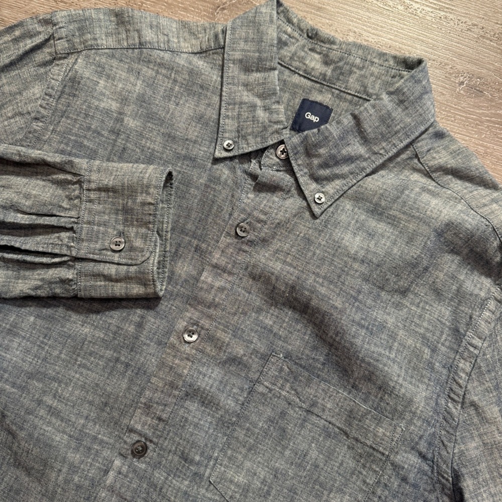 Gap Shirt Mens Large Blue Chambray 100% Cotton Casual Workwear Classic Fit VTG
